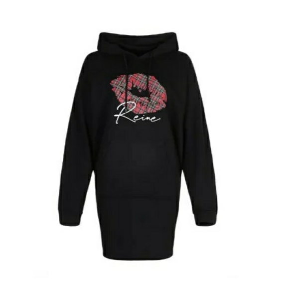 HP🥰boohoo Tartan Lip Print Hood Sweatshirt Dress - Picture 2 of 16